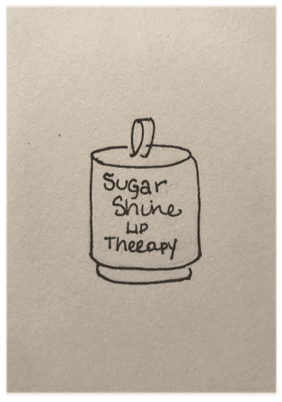 A drawing of a cup with the words " sugar shine lip therapy ".