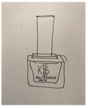 A drawing of a nail polish bottle on paper