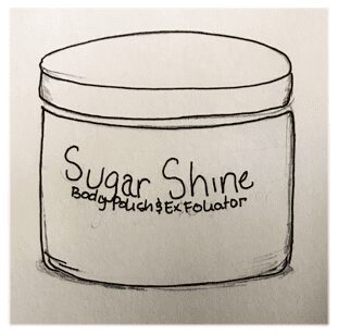 A drawing of a jar with the words sugar shine written on it.